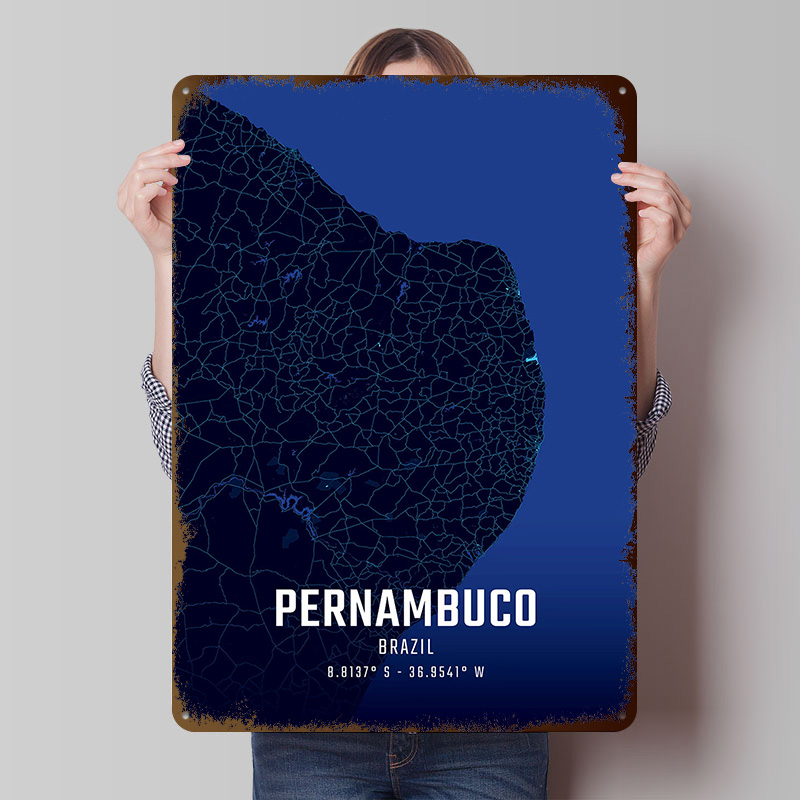 Custom Map Poster - Mapa Pernambuco Midnight City Metalowy Plakat