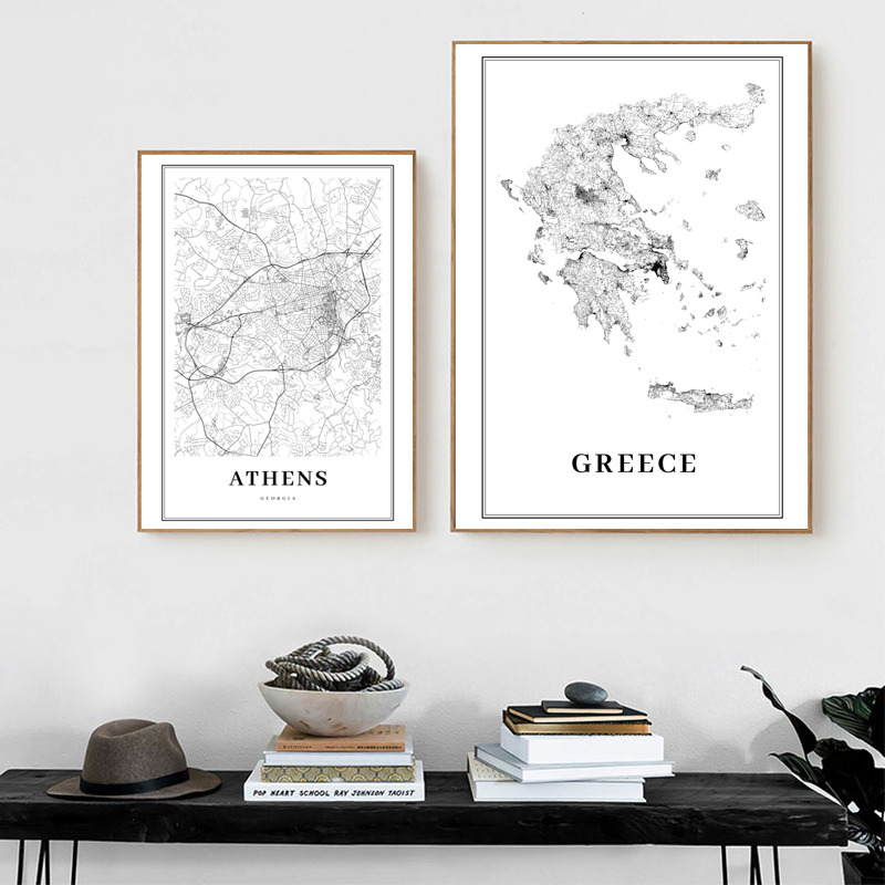 Custom Star Map - Grecja mapa drogowa plakat czarno-białe wydruki,