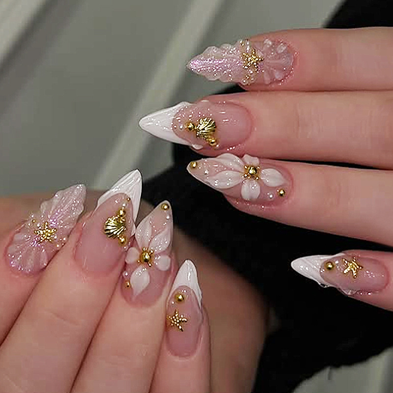Pressed Flower Art - 24 szt. Gotowe paznokcie migdałki do