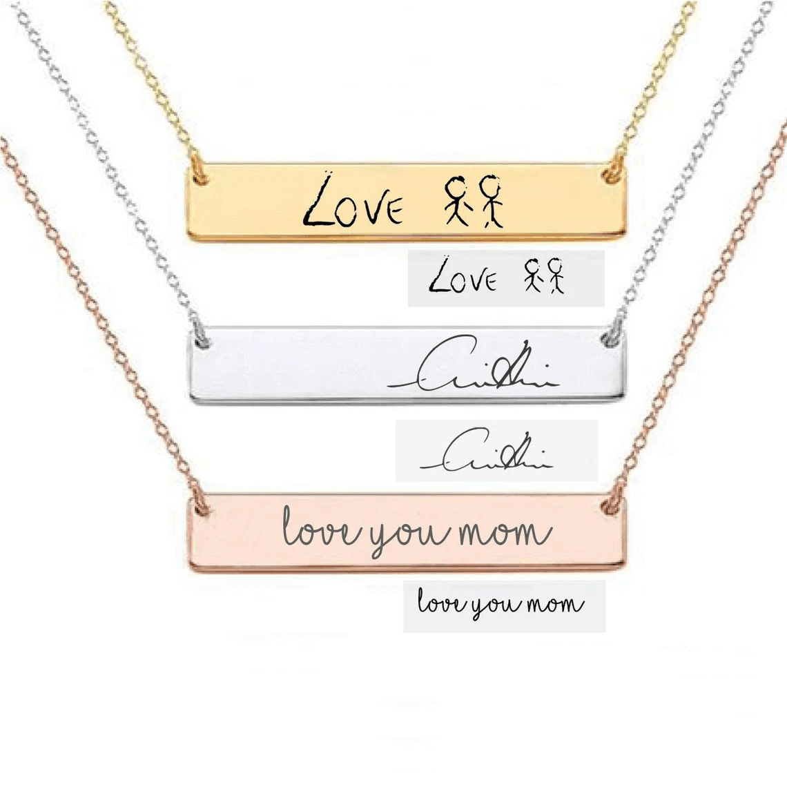 Handwriting Necklace Bar - Rzeczywisty naszyjnik tabliczka pisma spersonalizowana osobowość