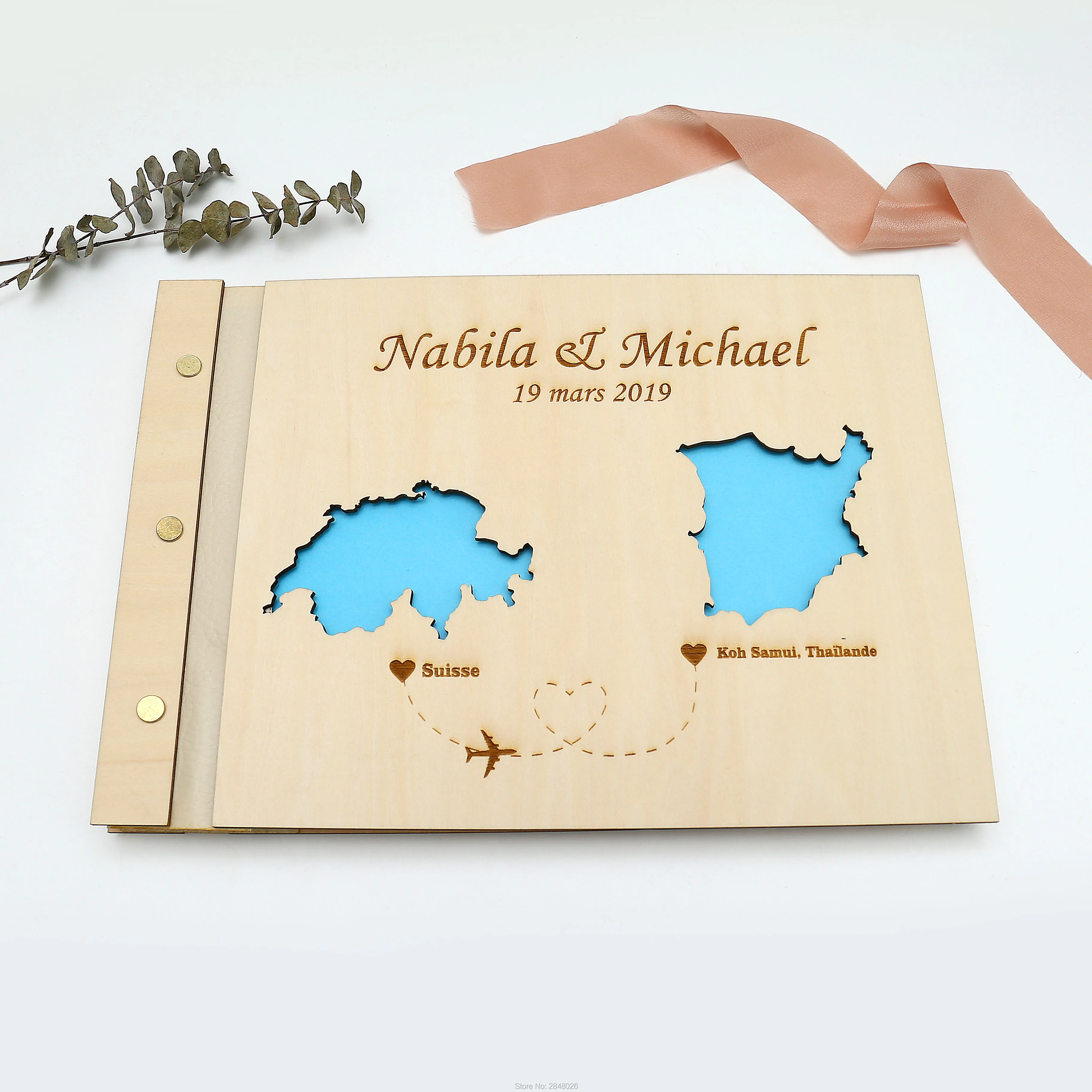 Custom Star Map - Rustykalna grawerowana księga gości weselnych, niestandardowa