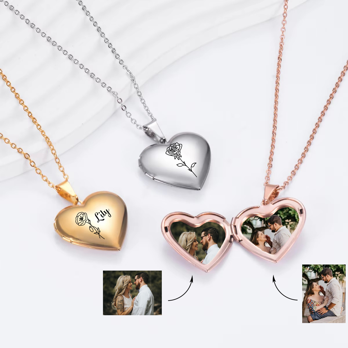 Birth Flower Necklace - Niestandardowe spersonalizowane serce narodziny kwiatowy medalion