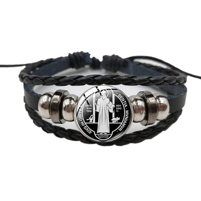 Coordinates Bracelet - Katolicki egzorcyzm św. Benedykta Skórzana bransoletka