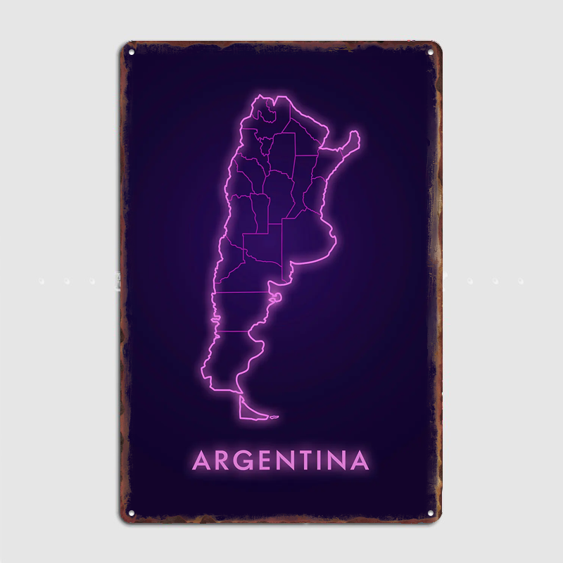 Custom Map Poster - Argentyna Neonowa Mapa Metalowy Znak Pub
